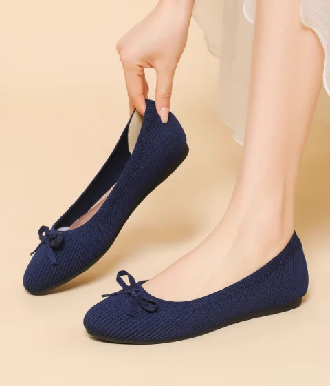 Maggie's Walker Women Woven Casual Shoes with Bows Knitted Round-toe Flats Spring Woven Breathable Shoes Plus Size 34-43