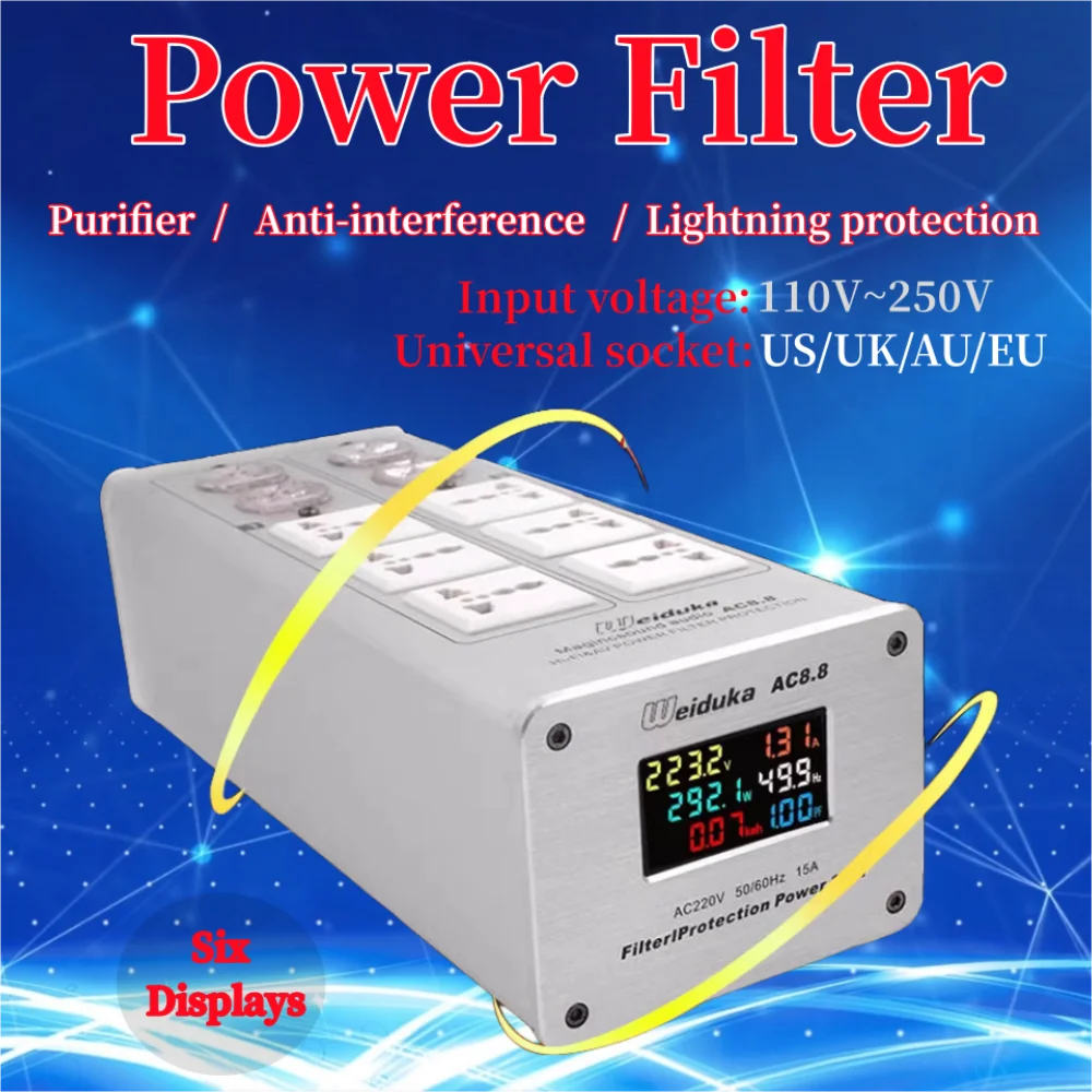 Audio Power Purifier, Filter, Dual Power Switch, Purifier/Anti-interference/Lightning Protection  Audio Socket   110~250V