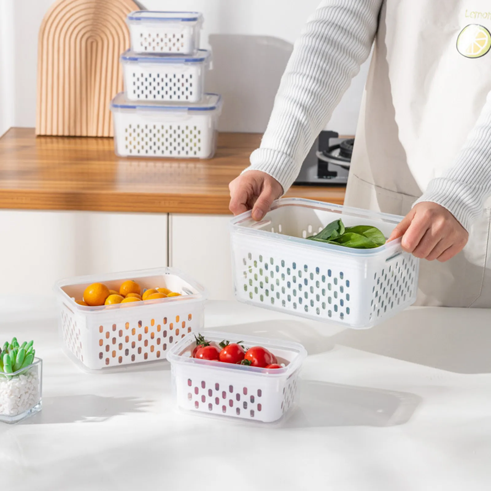 Fruit Storage Containers For Fridge With Removable Colanders