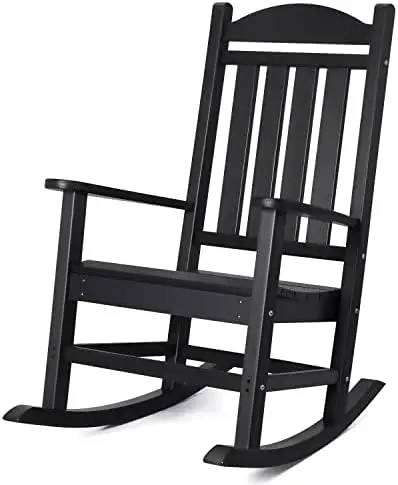 

Chair Plastic Outdoor Indoor Rocker Chair High Back All Weather Rocker for Patio Backyard Porch Garden (Black)