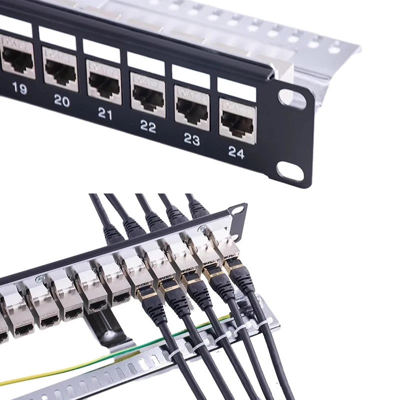 thumbnail image 2 of FGB 1U 24-Port Shielded Patch Panel - Cat7 RJ45 Keystone, 10Gbps, Rack Or Wall Mount 2 of 12