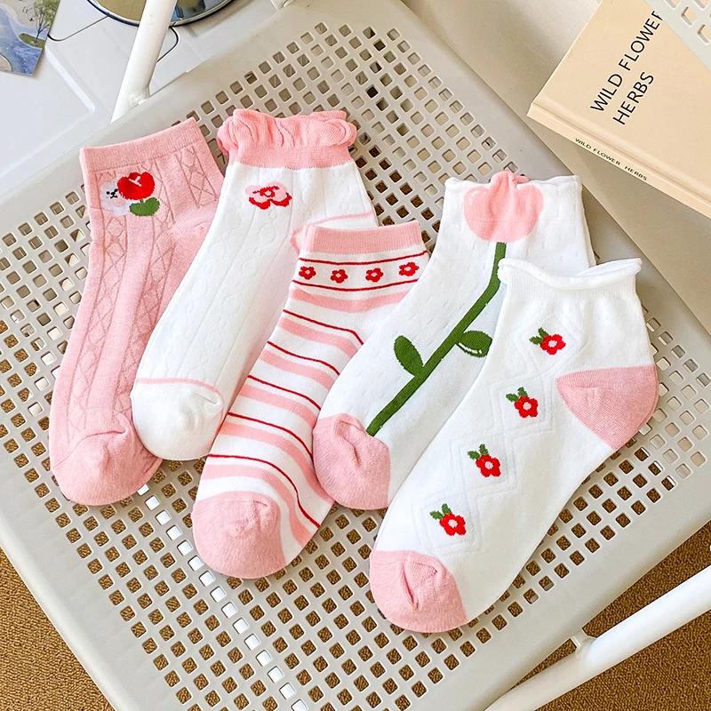 

Носки женские Короткие хлопковые в полоску, 5 пар