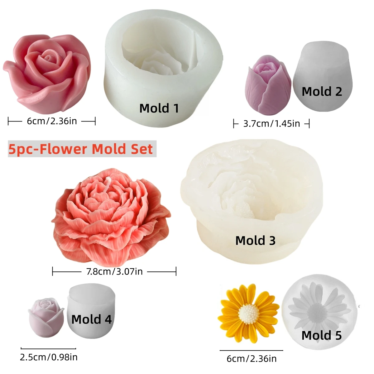 5pc Silicone Flower Mold Set 5