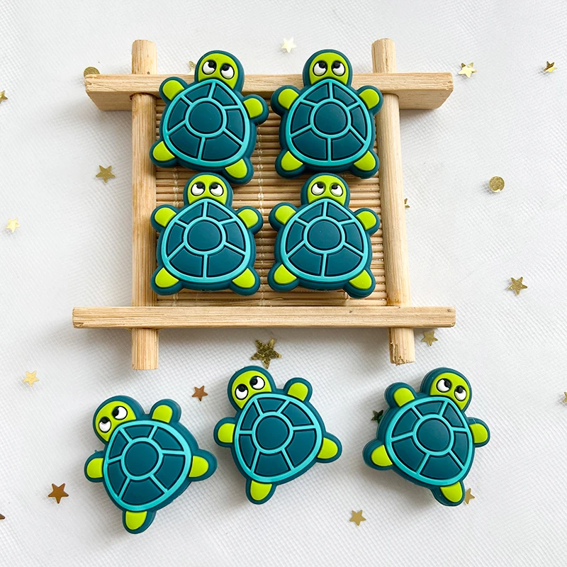 10pcs Baby Silicone Cartoon Animal Green Turtle Beads Food Grade Teeth Beads DIY Pacifier Necklace Accessories Baby Toys