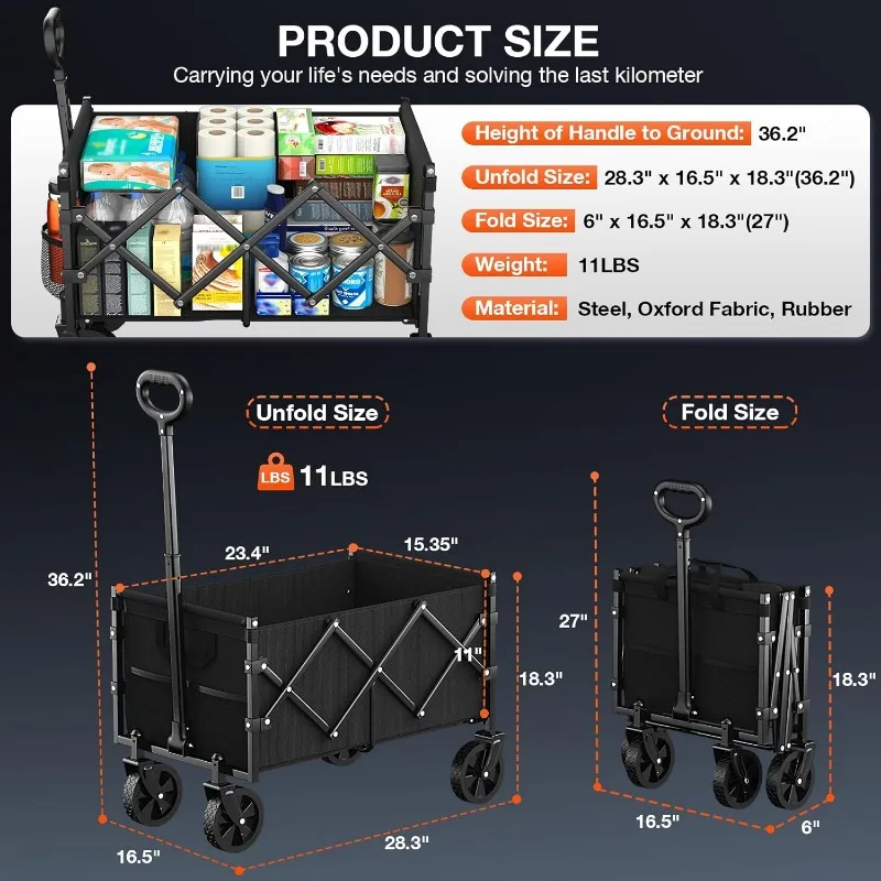 Heavy Duty Collapsible Wagon for Beach Shopping Sports Camping 6