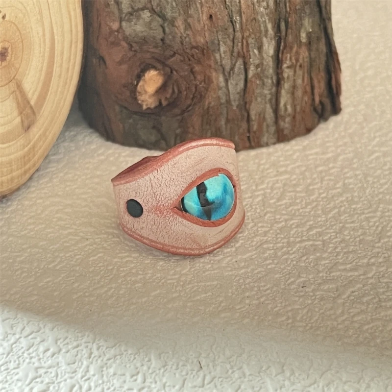 Handmade Blue Evil Eyes Cowhides Leather Ring Adjustable Unisex Ring Fashion Jewelry for Him and Her Daily Wear Ornament 2