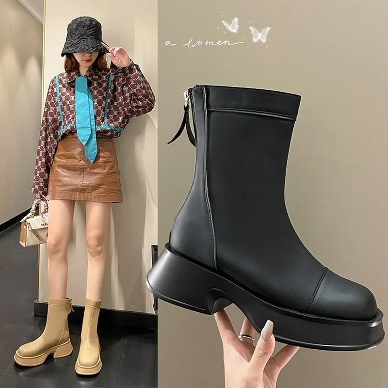 2022 New Winter Women's Boots Fashion Comfortable and Casual Mid-heel Ankle Boots Women Trendy All-match Platform Boots Women