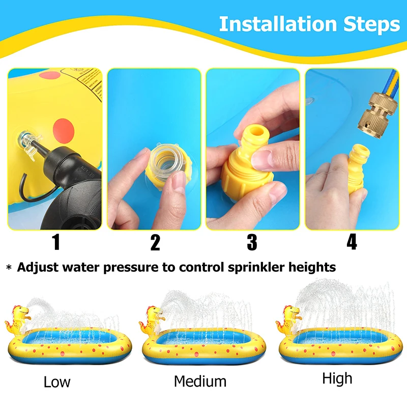 Children's Removable Swimming Pool Mat With Dragon Sprinkler Summer Above Ground Garden Inflatable Rectangle Pool Accessory