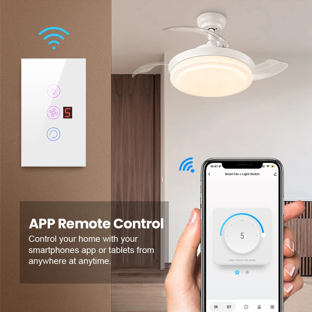 AVATTO Tuya Wifi Fan Light Switch Smart Ceiling Fan Lamp Switch Various Speed Voice Controlled by Alexa Google Home