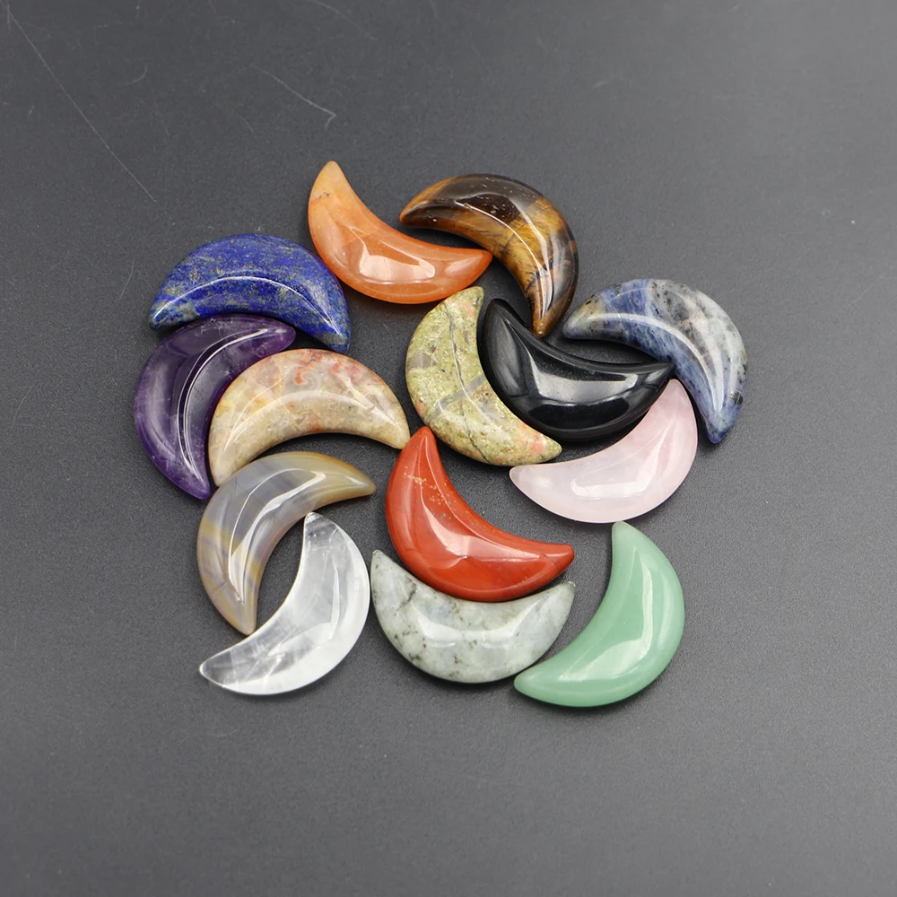 Natural Stone Crescent Ornaments Aventurine Quartz Crystal Moon Balancing Charms Reiki Energy Meditation DIY 10Pcs Free Shipping