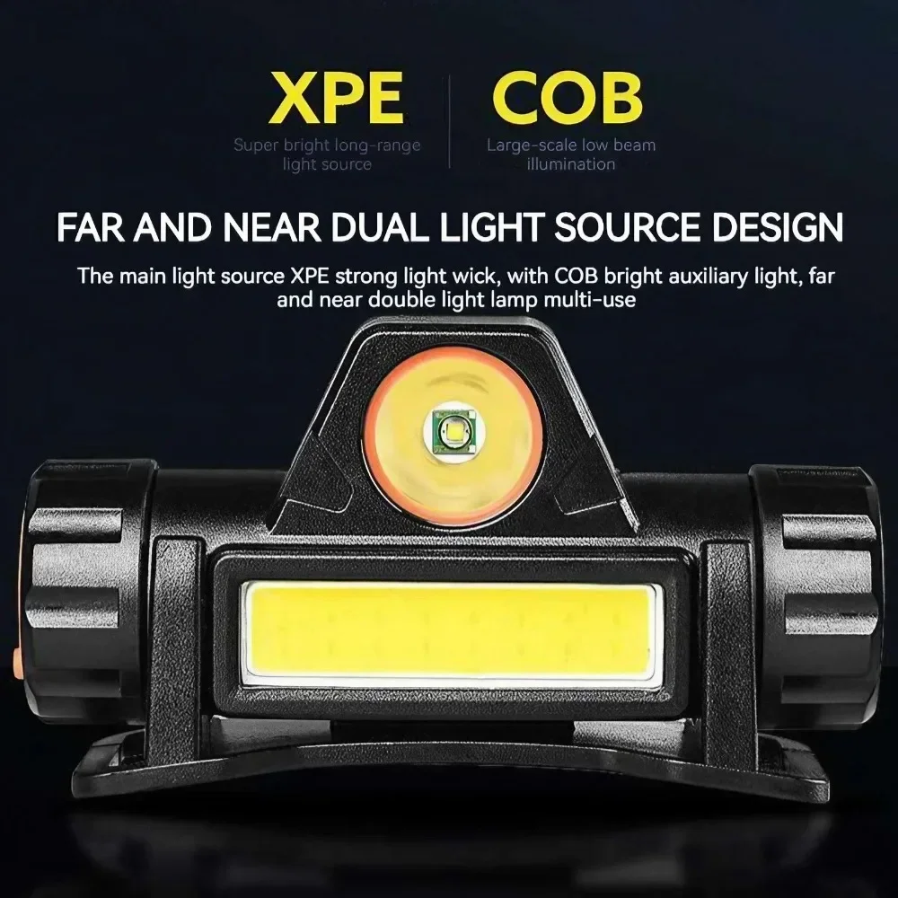 Outdoor Portable mini Powerful LED XPE + COB USB Rechargeable Headlamp with Built-in Battery Waterproof Head Torch Head Lamp head flashlight cob headlamp