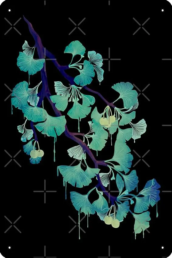 

O Ginkgo (на черном) Художественная печать Забавный металлический жестяной знак для дома кухни бара комнаты гаража Декор