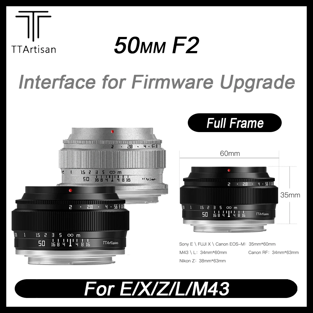 Ttartisan 50Mm F2 Full Frame Standard Prime Retro Compact Camera Lens Per Nikon Z Fuji Xf Sony E M4/3 L-Mount