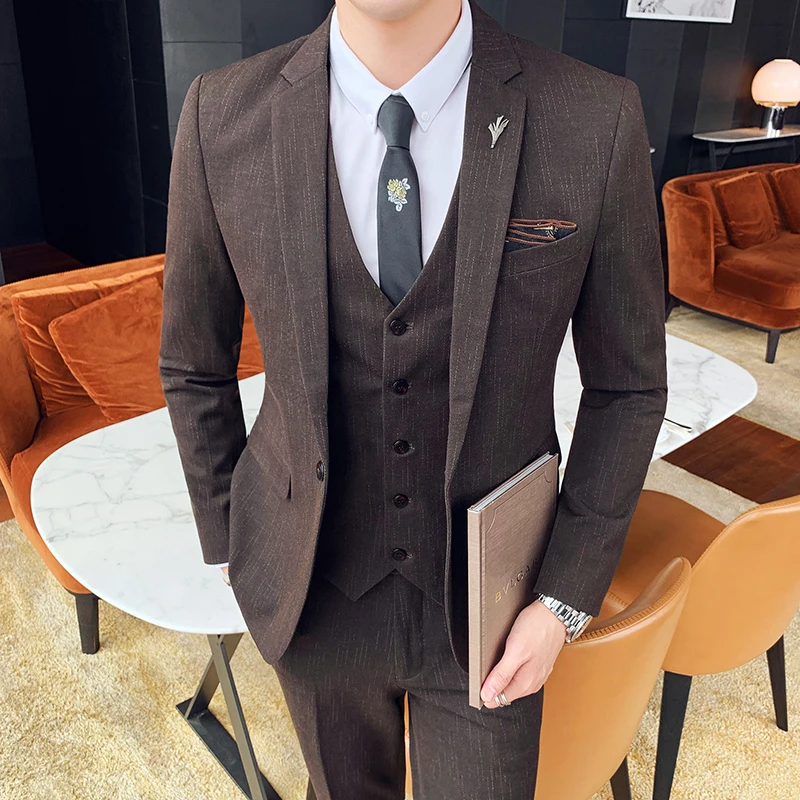 オンラインストア日本 ブレザー ベスト パンツ 男性のストライプスリムフィットの結婚式のスーツブランドビジネスの正式なスーツ英国スタイルの スーツの男性スリム オフィシャル サイト Agosto Com Tr