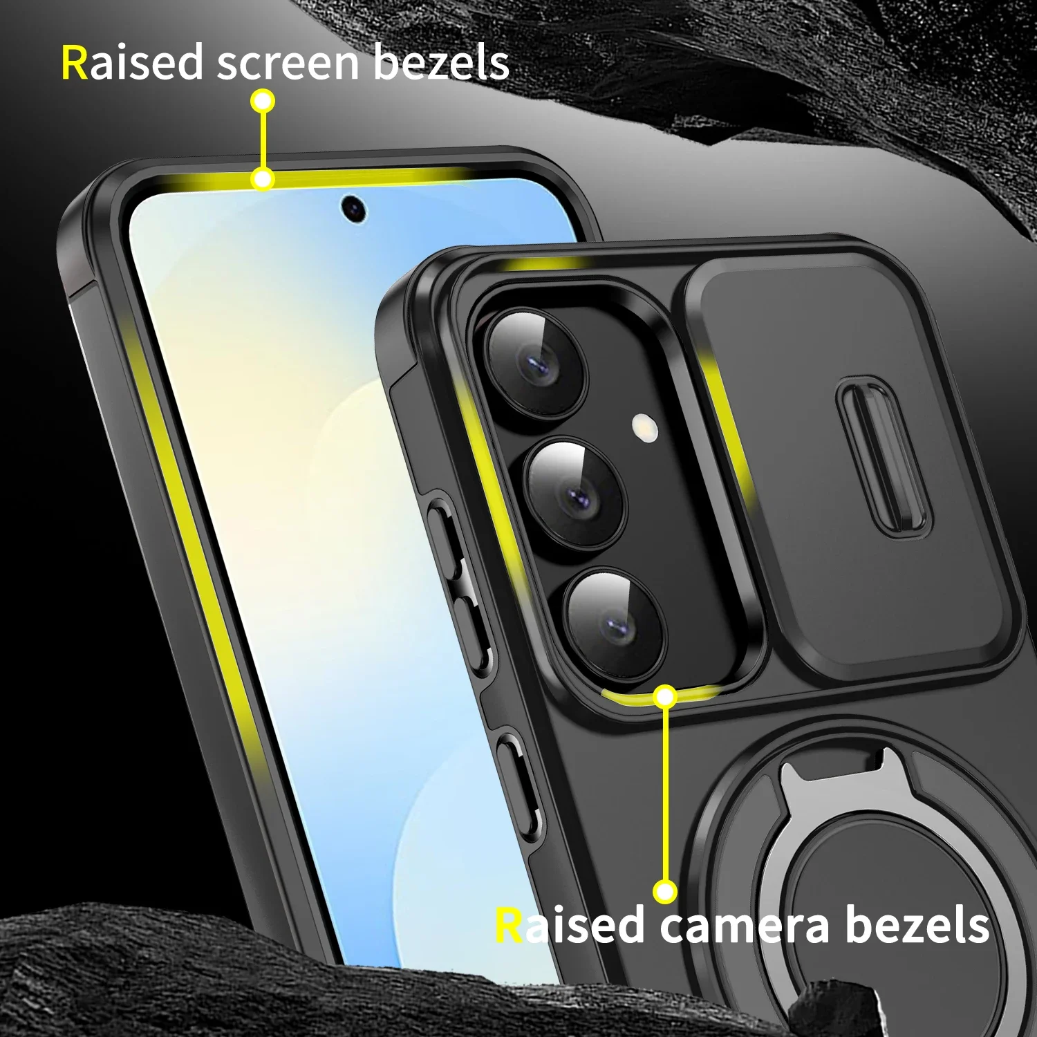 Ring Stand Armor Case with Rotating Cover - Enhanced Protection Coque