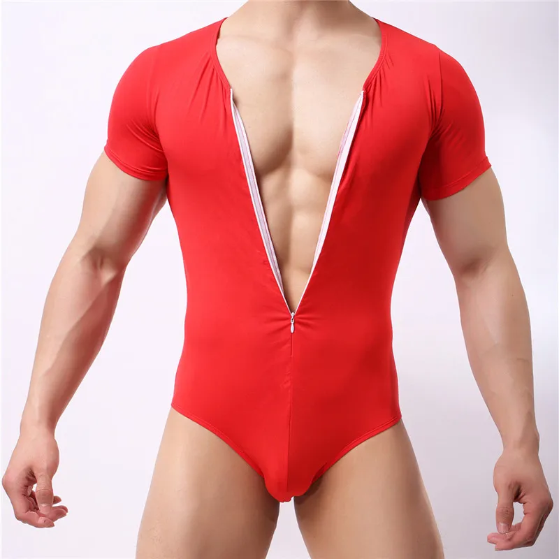 Men Undershirts Leotard Shorts Sleeve Zipper Bodysuits Wrestling Singlet Jumpsuits Corset Sports Fitness Bodybuilding Underwear