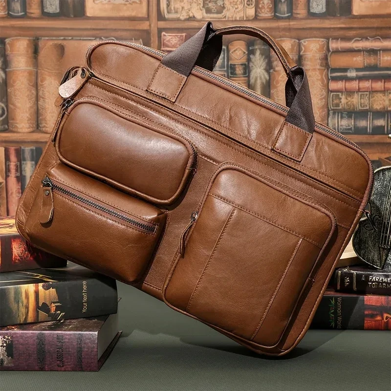 

SENOFAN Briefcase Men Genuine Cowhide Retro Messenger Bag Male Commercial Package 13 inch Laptop Bag Man Men's Handbag Office