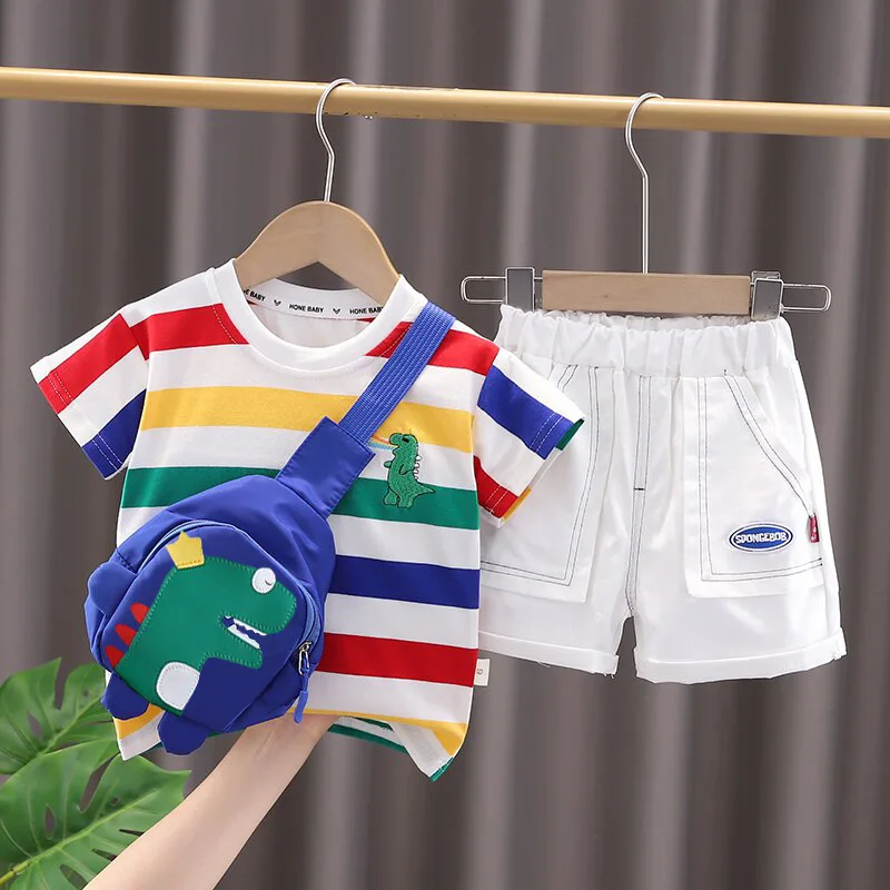 LJW 2022 Cartoon infant Suits Baby Clothing Set for Boys Girls Cute Summer Casual Clothes Set Striped Top+Shorts Kids Clothes Baby Clothing Set near me