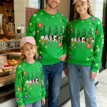 Men'S Women's Boy's Girls Christmas Mickey and Friends 3D Print Long Sleeve Pullover Parent-child Cartoon Sweatshirt