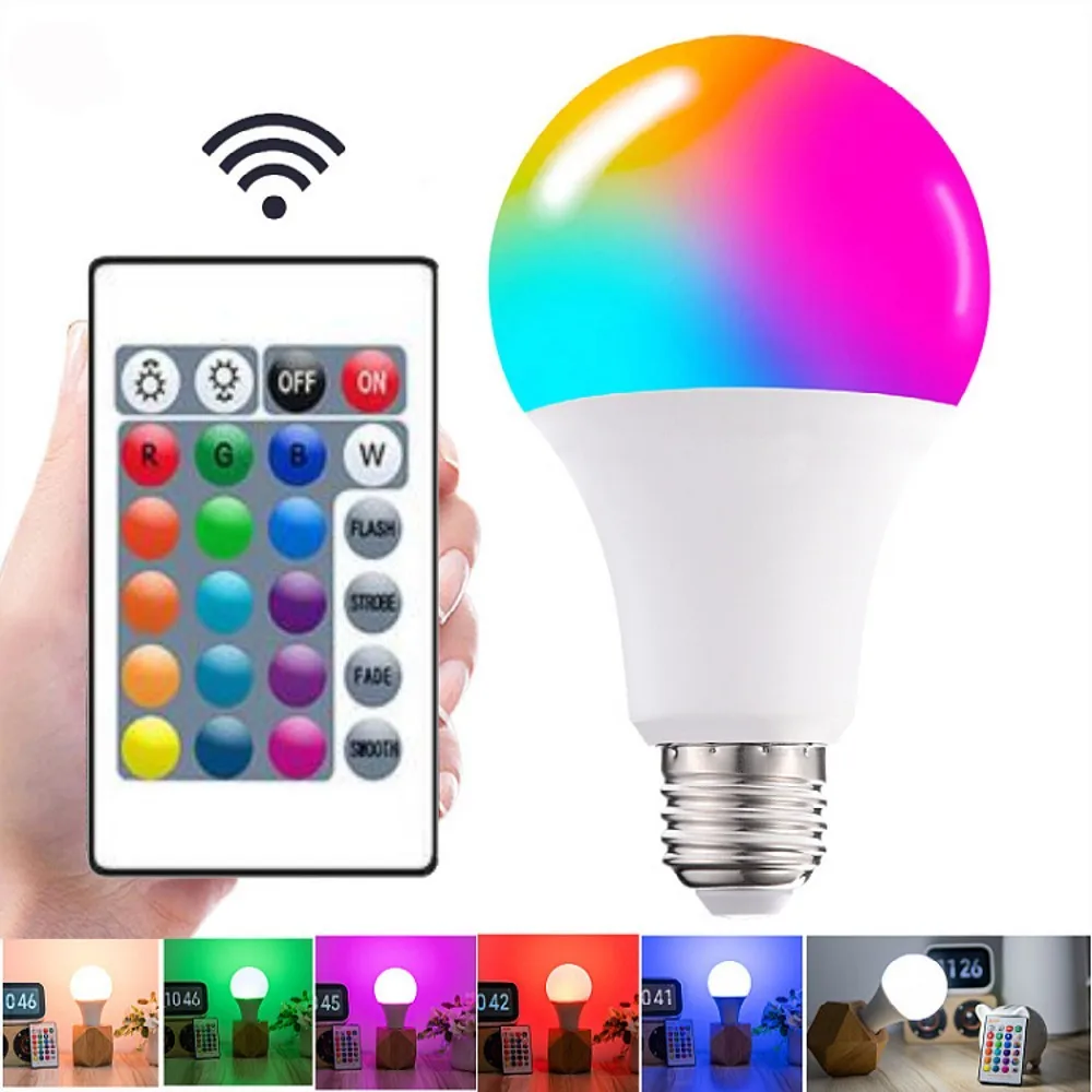 

220V 240V E27 RGB LED Bulb Light 20W 15W 10W 5W RGBWW Light LED Lampada Changeable Colorful RGBW LED Lamp With IR Remote Control