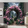 2pcs, spring summer Curtains Jungle Green and Red Roses Art Digital Print Drapes Durable 100% Polyester Fabric Art Deco Festive 2