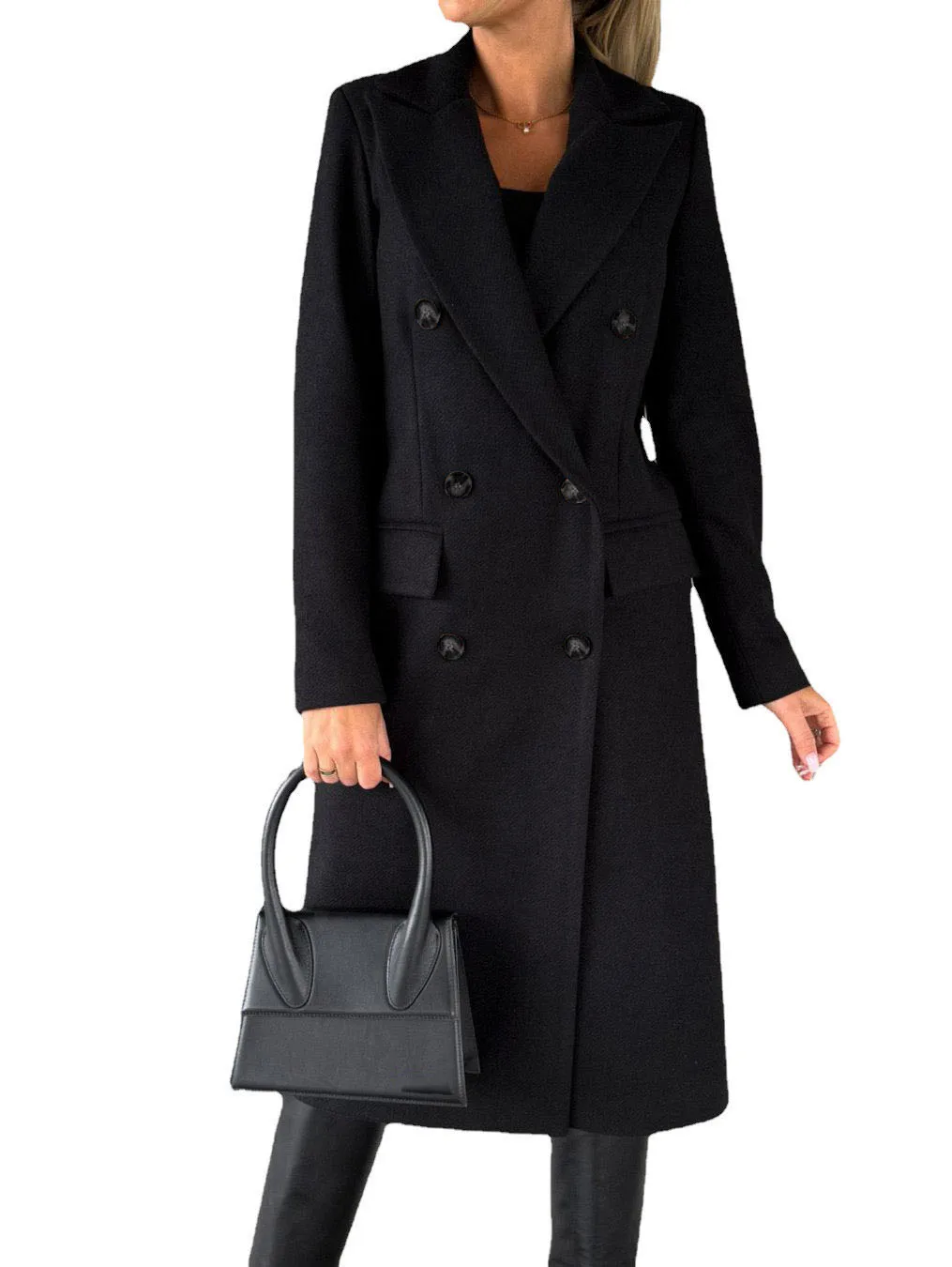 coat for female 2023 fall and winter fashion new long sleeved lapel solid color double breasted slim casual commuter jacket Coat for Female 2023 Fall and Winter Fashion New Long-sleeved Lapel Solid Color Double-breasted Slim Casual Commuter Jacket