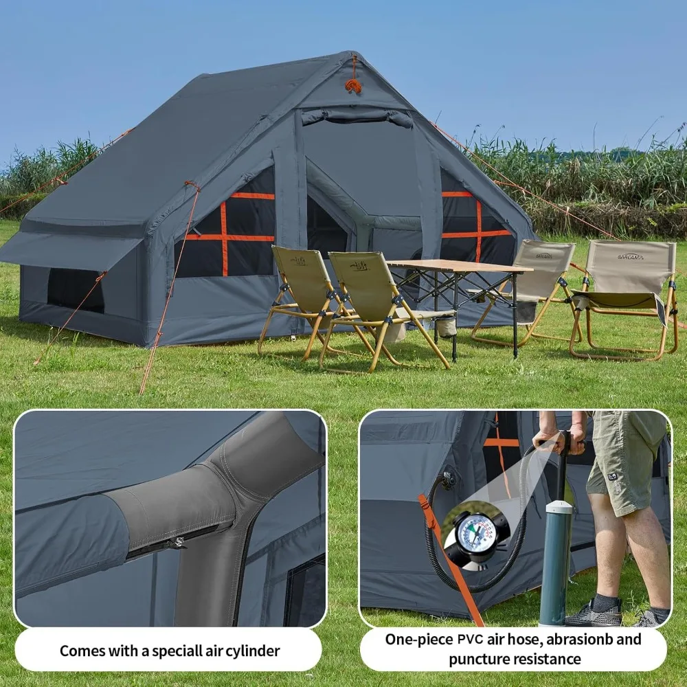 inflatable tent with pump,4-6 person instant glamping camping tents house, easy setup blow up family tents for 4 seasons 3