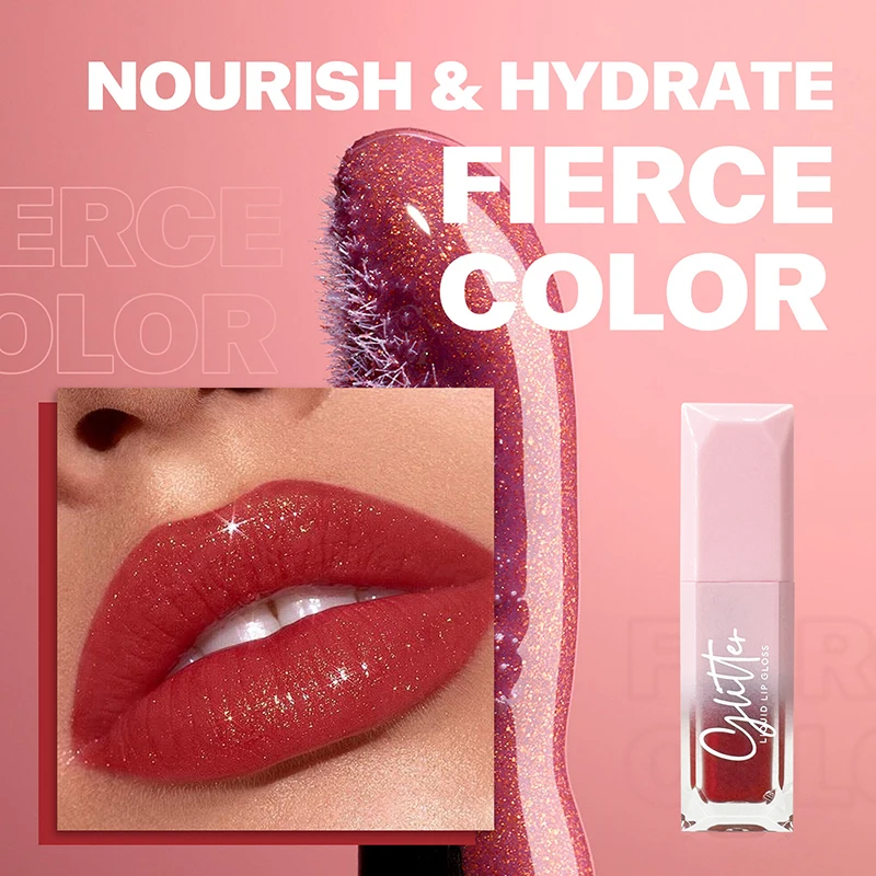 Glitter liquid lip glaze, high shine gloss lipstick, hydrating full lips, long lasting liquid lipstick, daily makeup 3