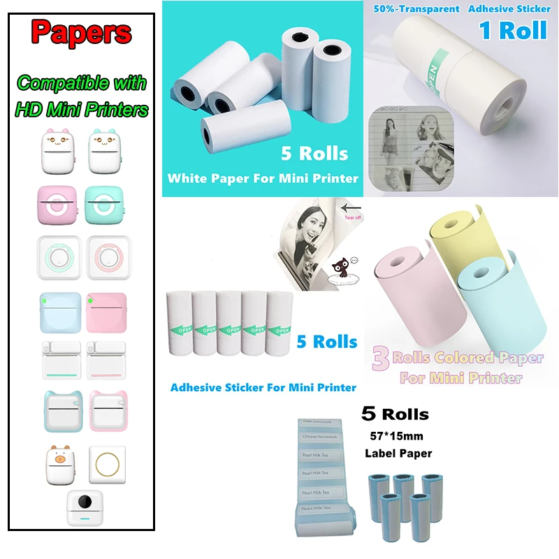 Papel Fotográfico para Mini Impressoras hd Semi-transparente Adesivo Auto-adesivo Térmico Papéis de Cores Impressora sem Tinta