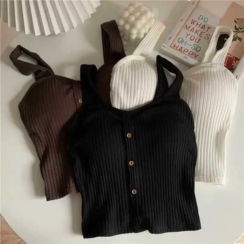 Spaghetti Strap Tanks Women Summer Elastic Tank Top Crop Camisole Sleeveless T Shirt Spaghetti Vest Knitted Camis Female Vest Tops