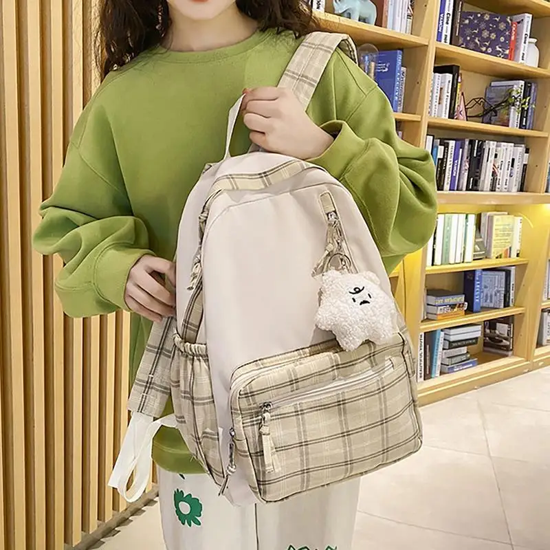 

Kawaii Backpack | Plaid Schoolbag For Girls | College Laptop Backpacks Anti Theft Travel Daypack Large Bookbags For Teens Girls