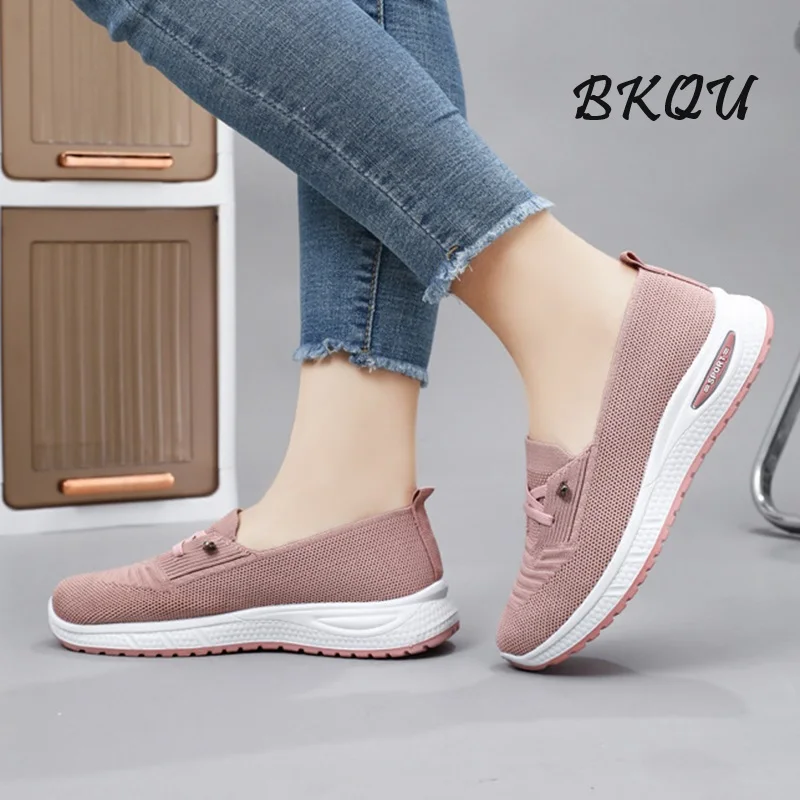 BKQU Women 2024 Spring Casual Shoes Breathable Comfortable Woven Mesh Sneakers High Quality Plus Size