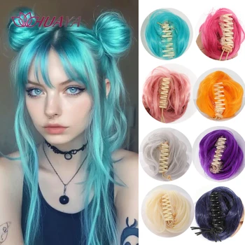 Synthetic Color Hair Bun Red Purple Pink Brown Green White Cllip In Chignon Hairpiece for Costume Halloween Cosplay Fake Har