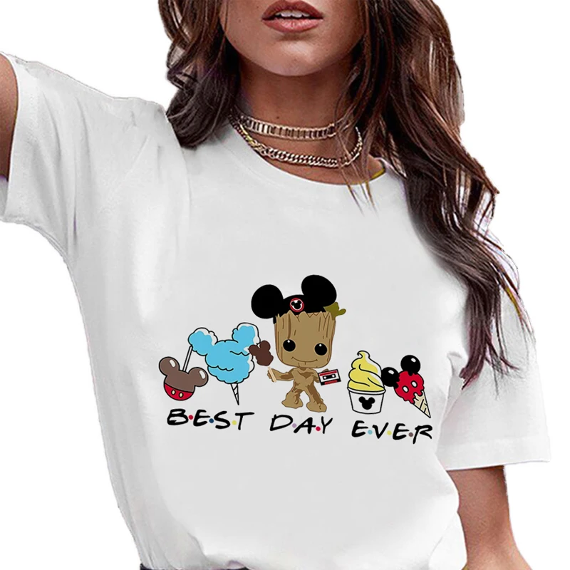 Kawaii Marvel Mickey Mouse Ears Groot Graphic Men T-Shirt Disney T Shirt Donna Best Day Ever Clothes Harajuku T-Shirt Femminili