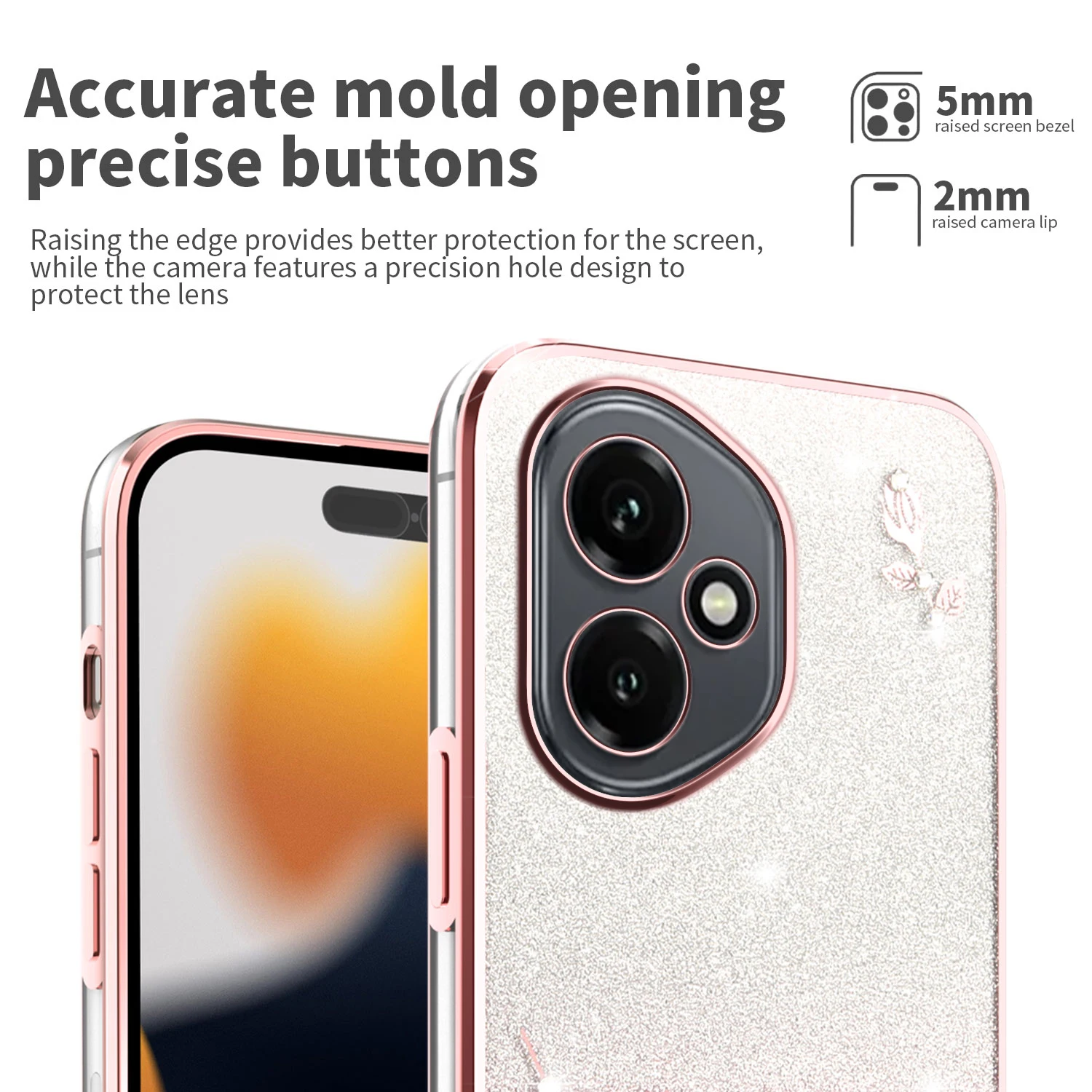 LEMAXELERS Glitter Mobile Phone Case For Honor 400 Pro 5G Case With Makeup Mirror Stand Silicone - View #3