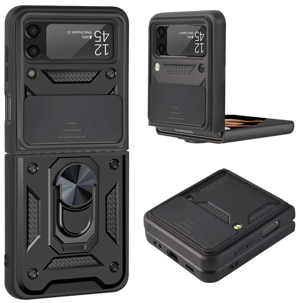 Enhanced Protective Camera Cover Case with Built-in 360° Rotating Ring Stand and Magnetic Shockproof Design