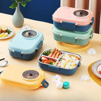 Boîte à lunch isolée en acier inoxydable avec bol à soupe, grande capacité, adaptée aux étudiants, employés de bureau, 304 1