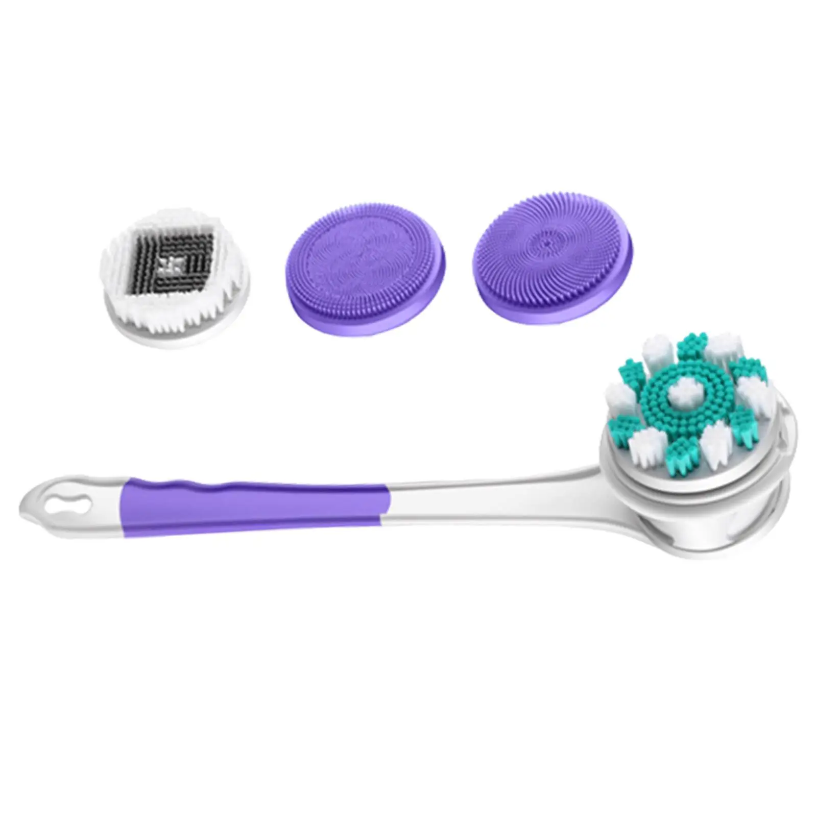 Electric Body Brush with 4 Attachments IPX7 Waterproof Detachable Long Handle Rechargeable Back Brush for Facial Cleansing