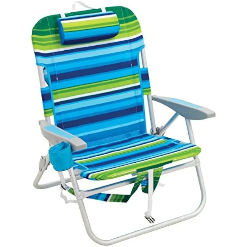 

RIO beach Big Boy Folding 13 Inch High Seat Backpack Beach or Camping Chair, Aluminum, Green/Blue Stripe