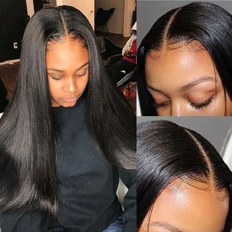 ISEE Hair Pre Bleached Knots Straight Glueless Human Hair Wig Pre Cut PrePlucked Lace Front Wig HD Transparent Wear And Go Wig