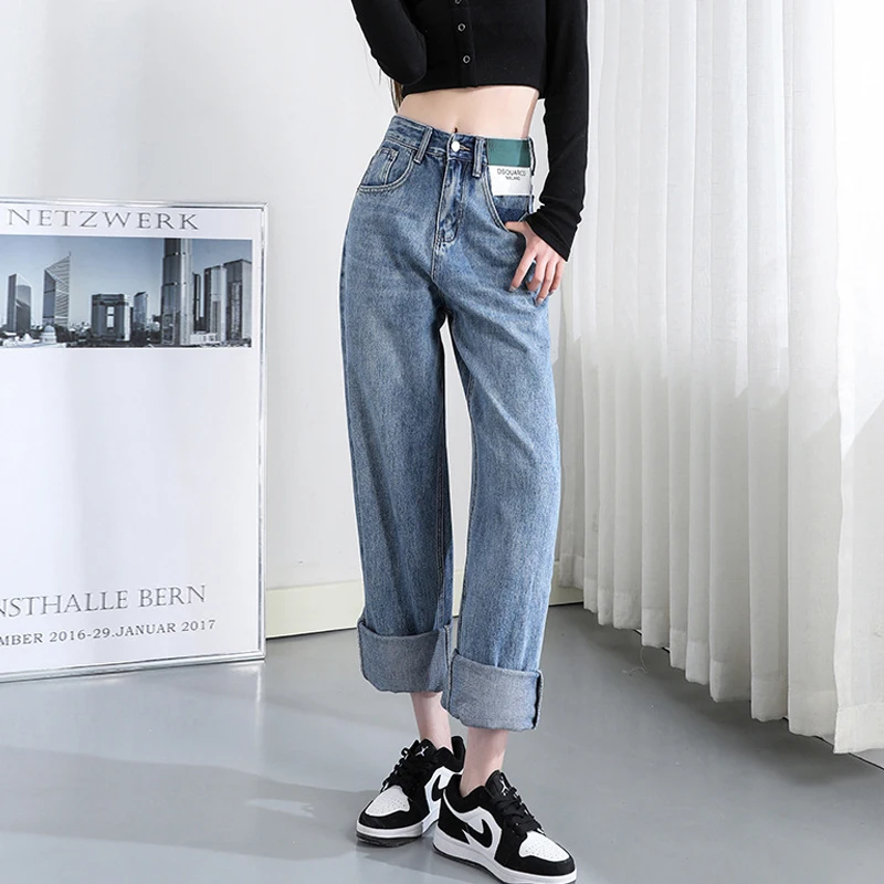 

High Street Denim Blue Jeans Pants Baggy Jeans Trousers Women High Waist Soft Ladies Jeans Mujer Loose Boyfriend Jeans
