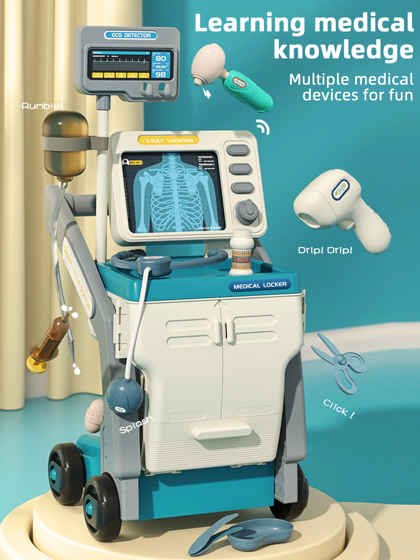 Doctor kit for kids, toy medical cart kit for toddlers with sounds, 3-5 year old toddler pretend to play doctor games 2