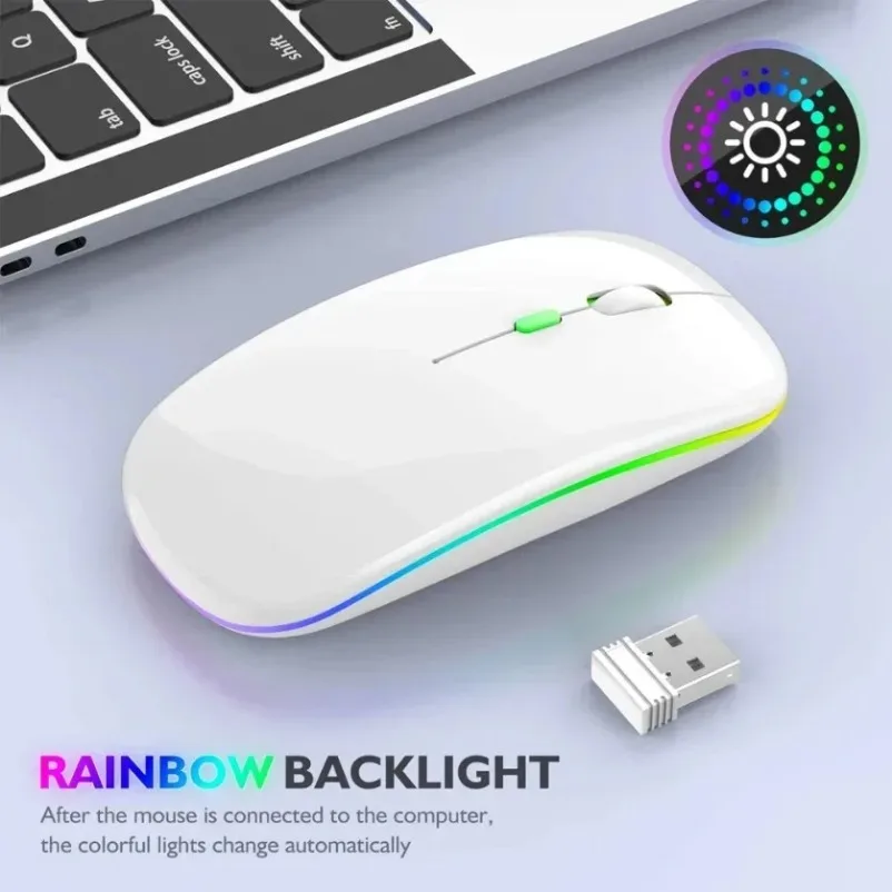 Rechargeable Wireless Mice Laptop Computer Silent Mode 2.4Ghz Receiver Bluetooth