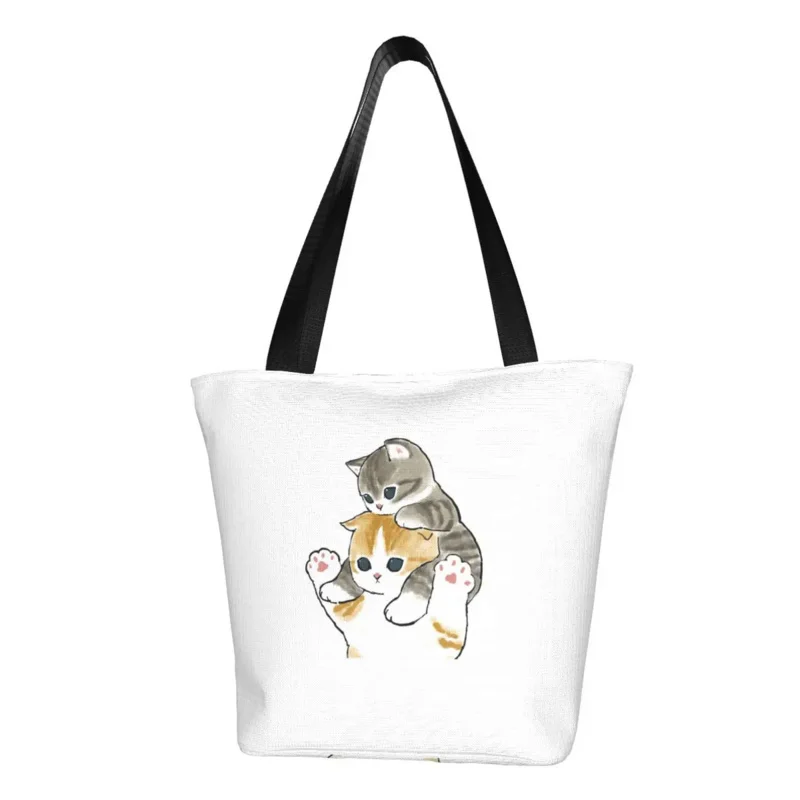

Reusable Cute Cartoon Cat Drawing Shopping Bag Women Shoulder Canvas Tote Bag Portable Animal Kitten Lover Grocery Shopper Bags