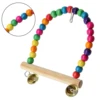 Natural Wooden Parrots Swing Tool Birds Perch Hanging Swings Cage With Colorful Beads Bells Hanging Cage Swings Bird Accessories 1