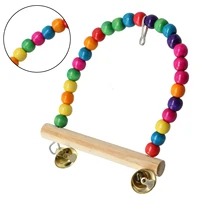 Natural Wooden Parrots Swing Tool Birds Perch Hanging Swings Cage With Colorful Beads Bells Hanging Cage Swings Bird Accessories 1
