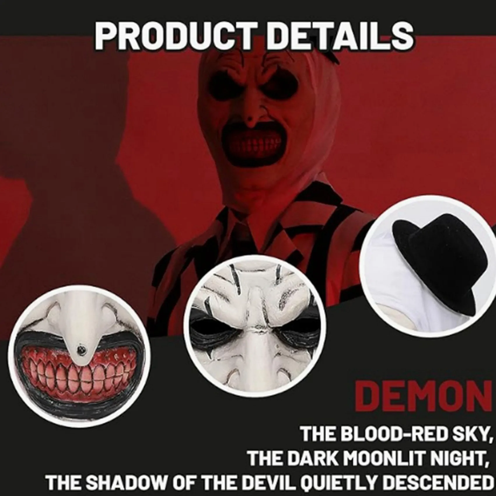 BAAU 2X Halloween Terrifier Mask Clown Mask Scary Joker Costume Halloween Horror Creepy for Adult Men Women