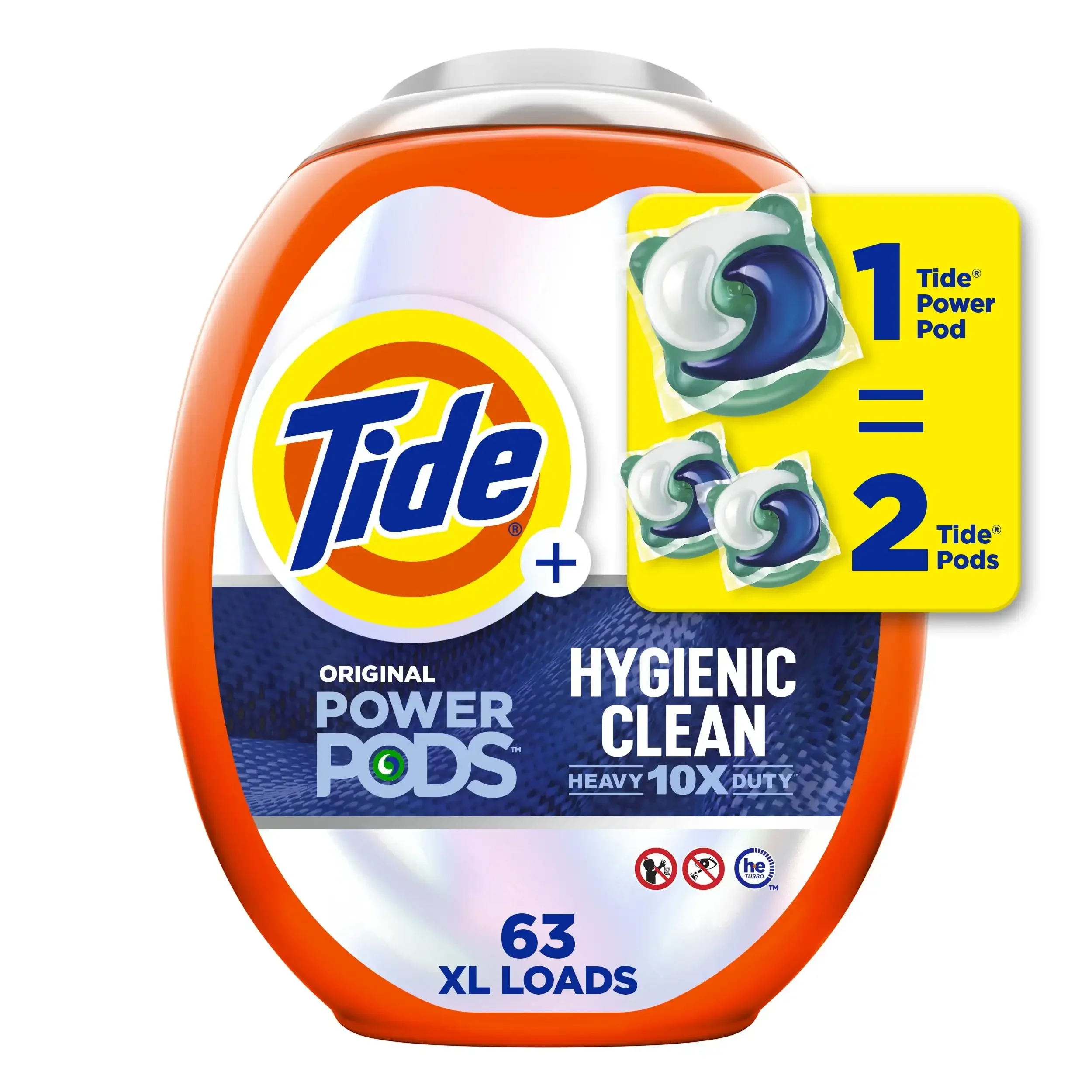 Power PODS Hygienic Clean Laundry Detergent Packs Original Scent 63 Count Suitable for All Kinds of Washing Machines Smell Fresh