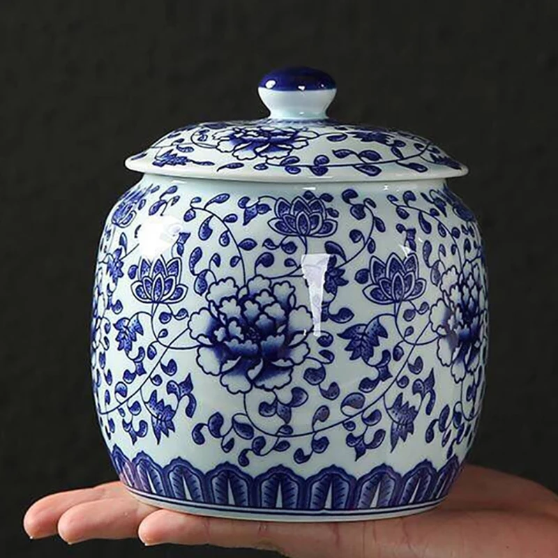 Chinese Style Blue and White Porcelain Tea Caddy Household Candy Nut Sealed Storage Jar Art Ceramic Storage Jar Home Decoration tea tin box tea canister ceramic storage jar