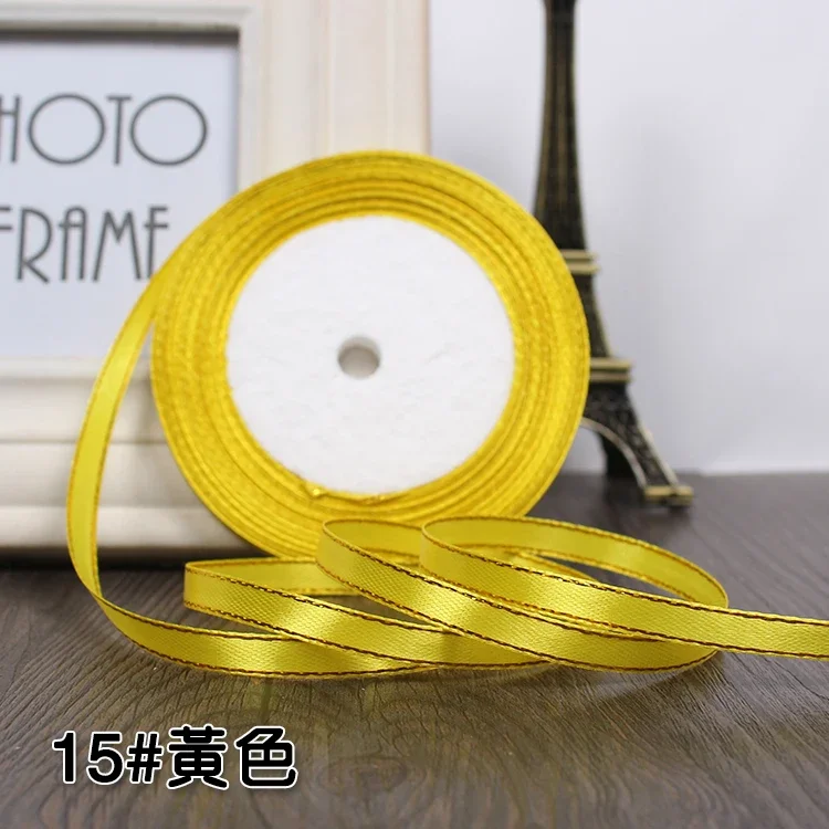 25-Yard Roll of 6mm Gold-Edged Satin Ribbon for Gift Wrapping and Decorative Crafts